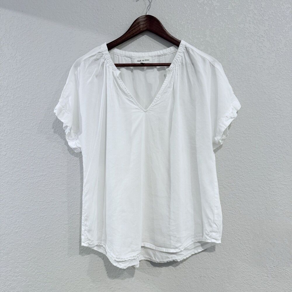 Cloth & Stone White V-Neck Short Sleeve Blouse Lightweight Soft Size Large